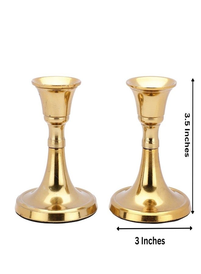 Heyearth Gold Metal Candle Holders Set of 2 |Vintage Royal Taper Candlestick Holders |Fireplace Table Centerpiece |Hurricane |Diwali Decorations Items |Tapered Candles |Tealight Holder |Dining Table - Image 5